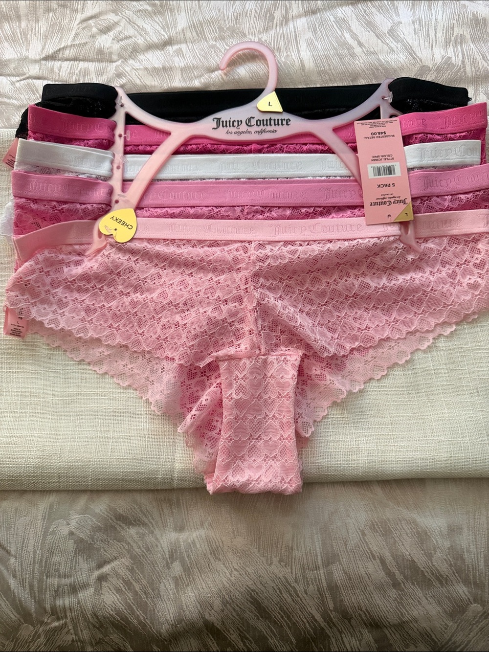 5 pack - Juicy Couture Pink & White Lace Boyshort Panty Set